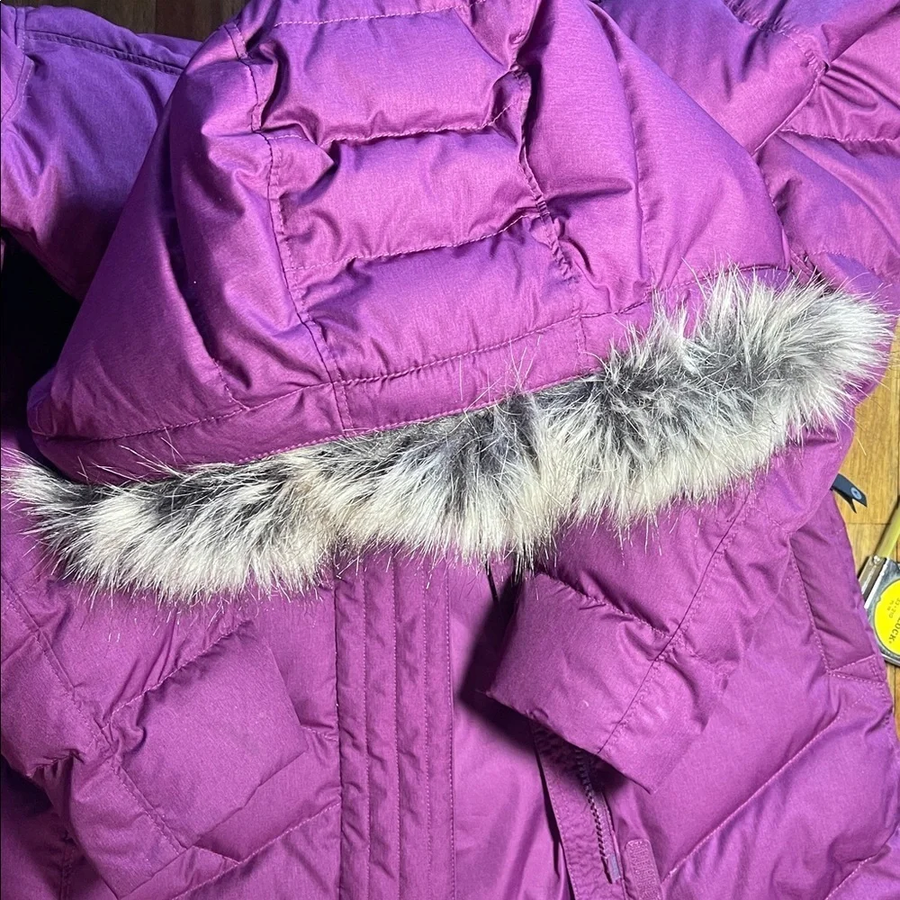 Marmot Puffer Coat with Fur Hood purple girls medium 700 down fill